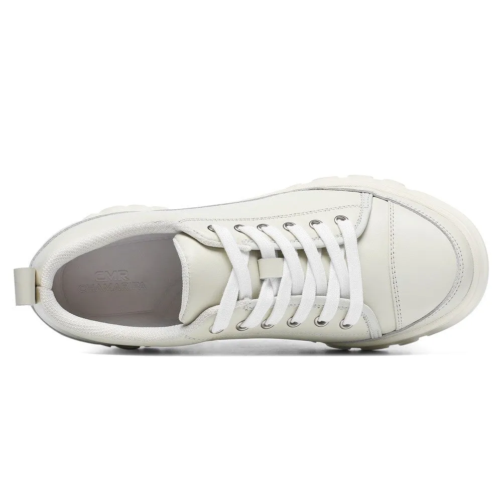 7 CM / 2.76 Inches CMR CHAMARIPA Off White Leather Casual Elevator Shoes For Women