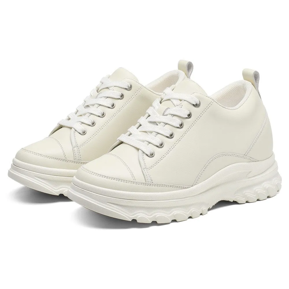 7 CM / 2.76 Inches CMR CHAMARIPA Off White Leather Casual Elevator Shoes For Women