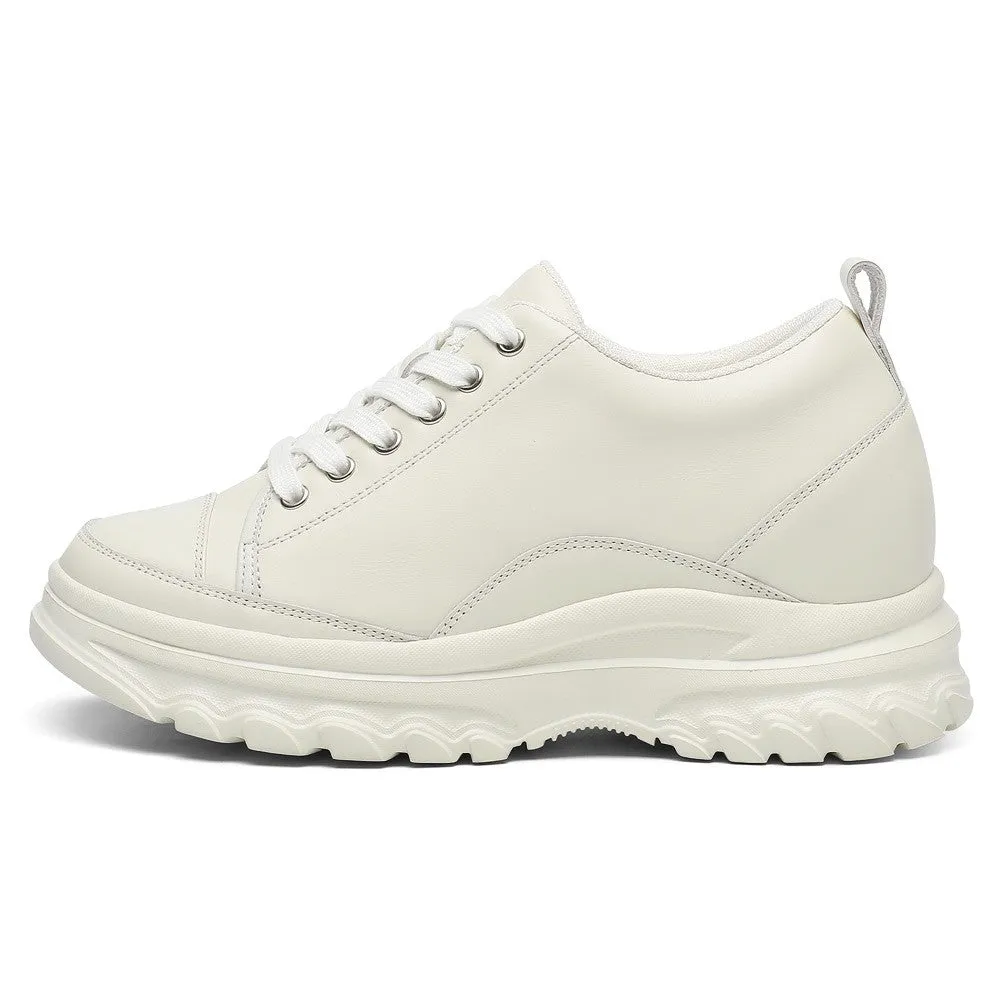 7 CM / 2.76 Inches CMR CHAMARIPA Off White Leather Casual Elevator Shoes For Women