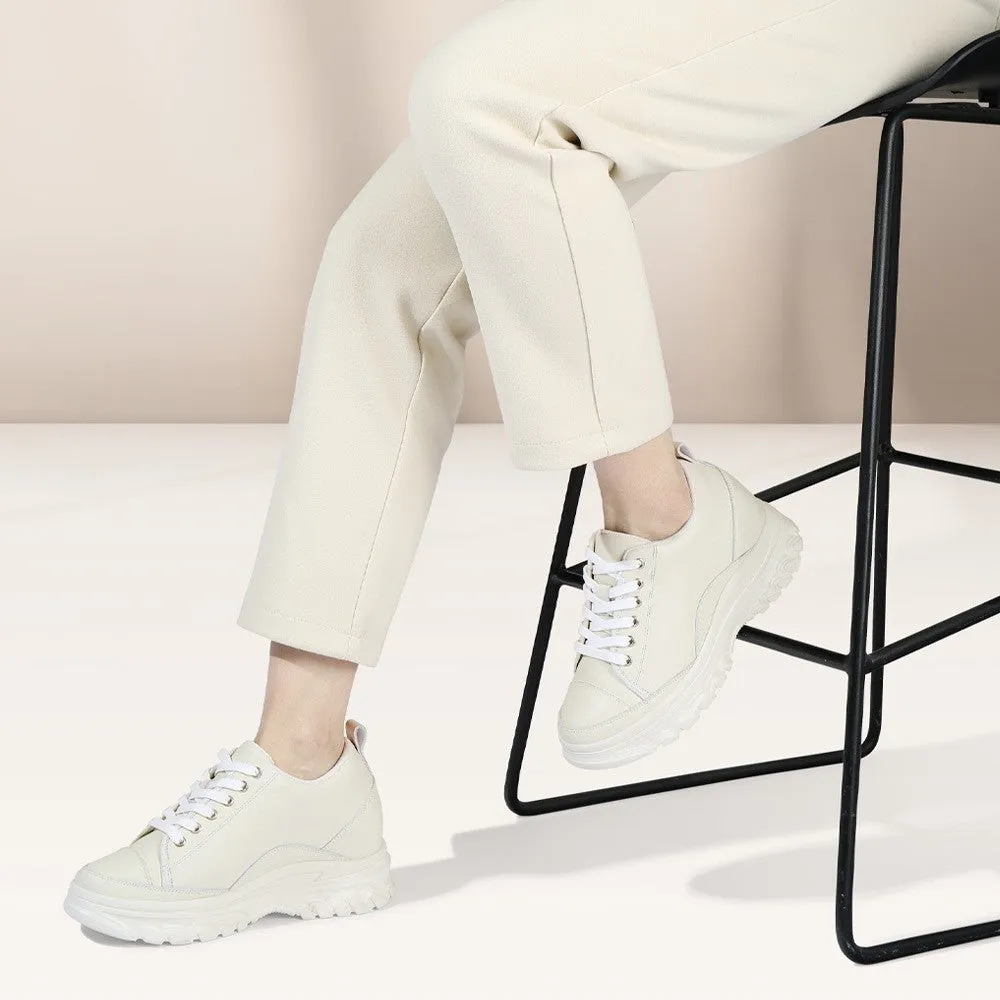 7 CM / 2.76 Inches CMR CHAMARIPA Off White Leather Casual Elevator Shoes For Women