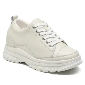 7 CM / 2.76 Inches CMR CHAMARIPA Off White Leather Casual Elevator Shoes For Women
