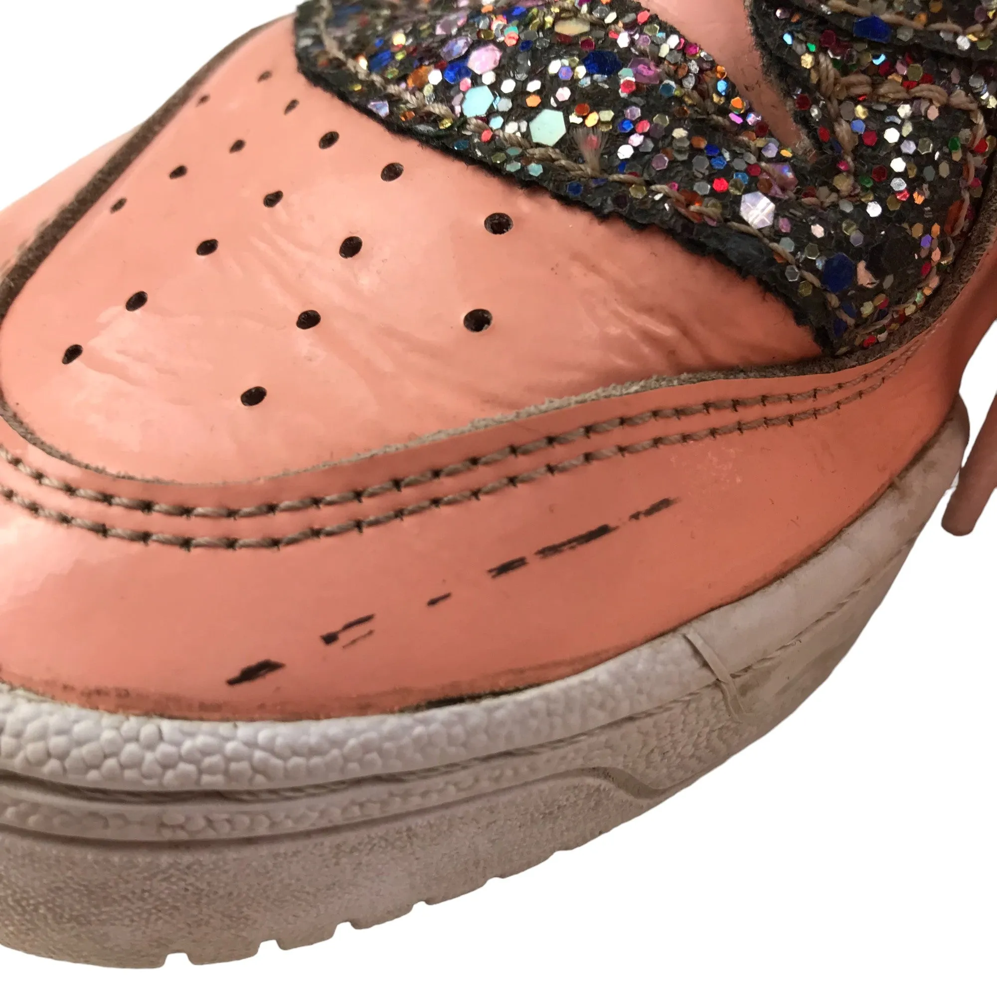 Adidas Trainers Shoe Size 4.5 Pink Glittery Sneakers with Laces
