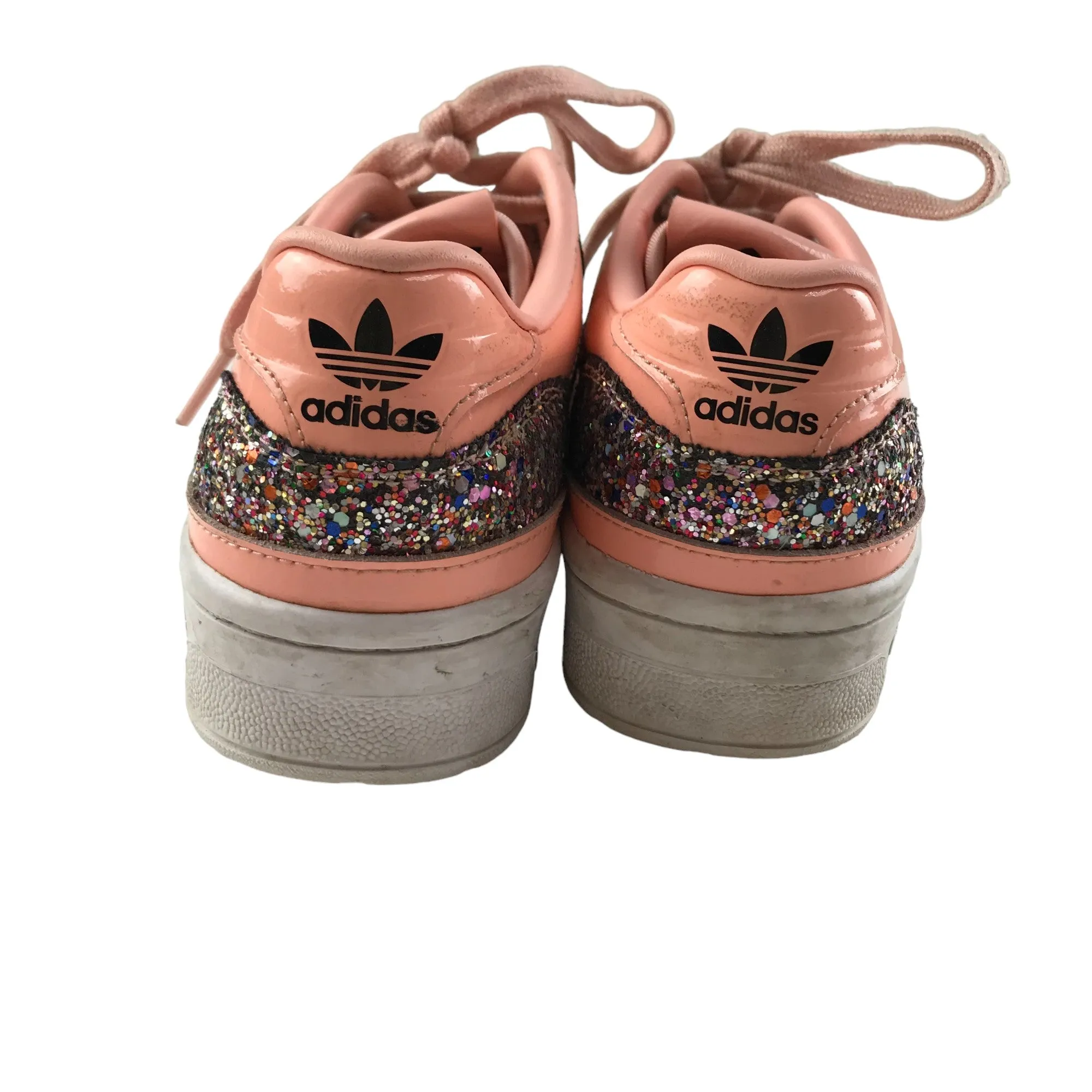 Adidas Trainers Shoe Size 4.5 Pink Glittery Sneakers with Laces