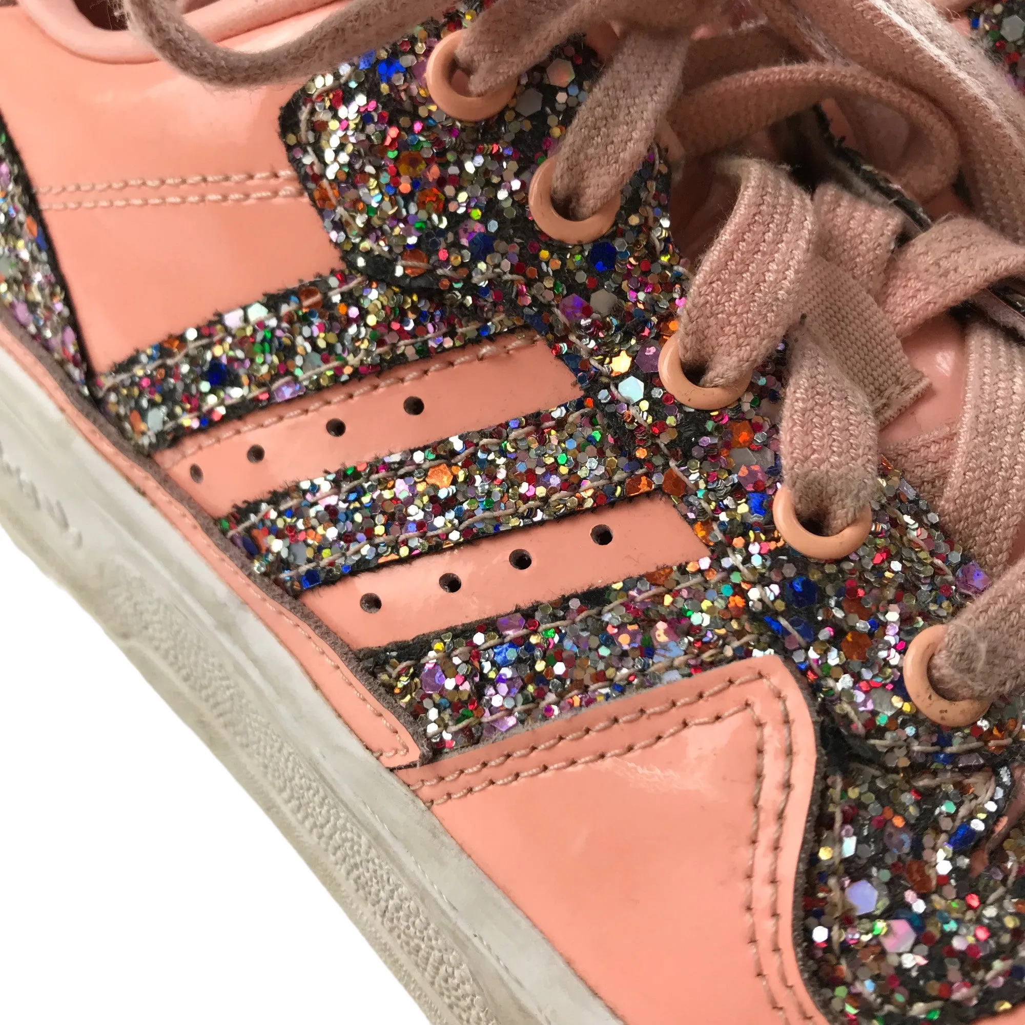 Adidas Trainers Shoe Size 4.5 Pink Glittery Sneakers with Laces