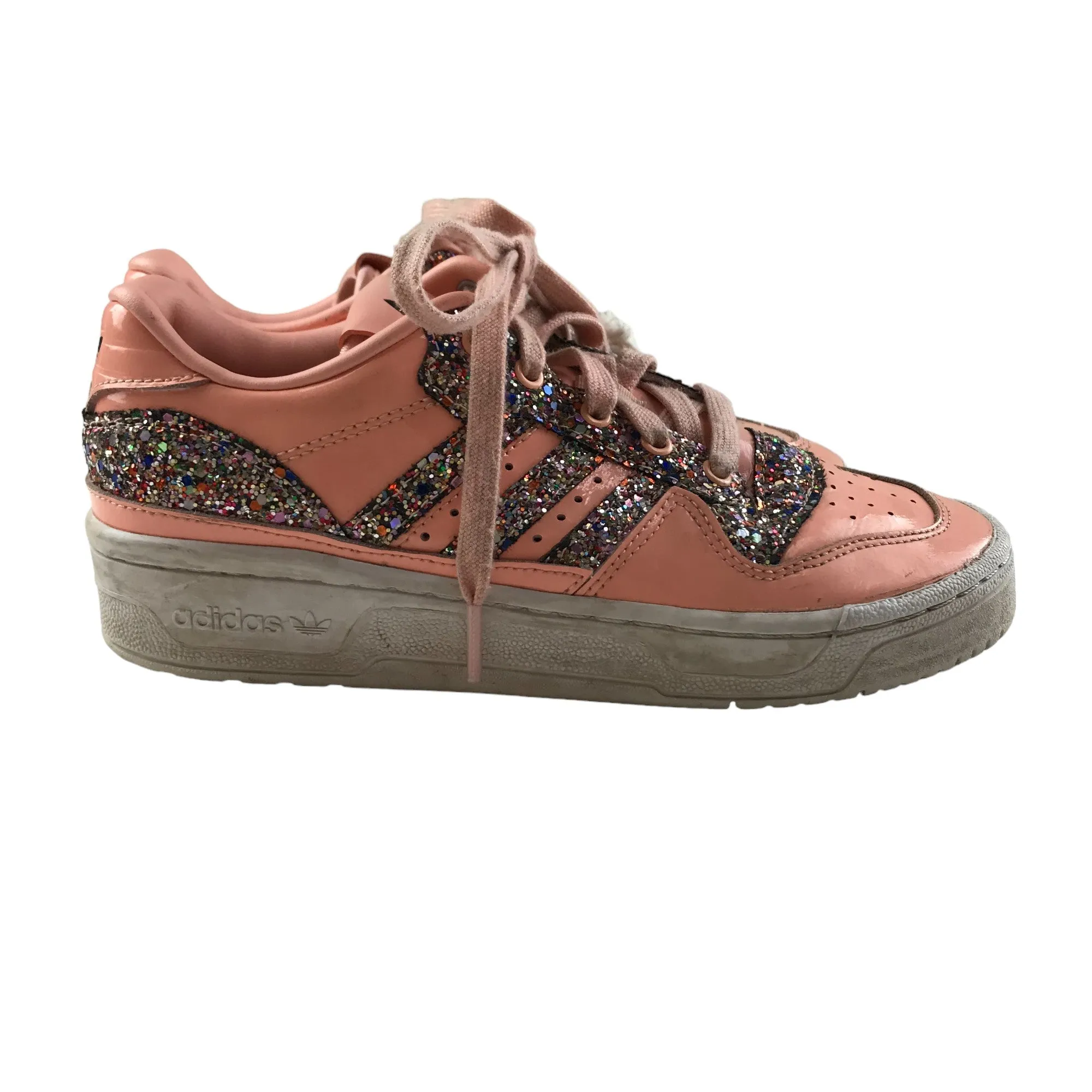 Adidas Trainers Shoe Size 4.5 Pink Glittery Sneakers with Laces