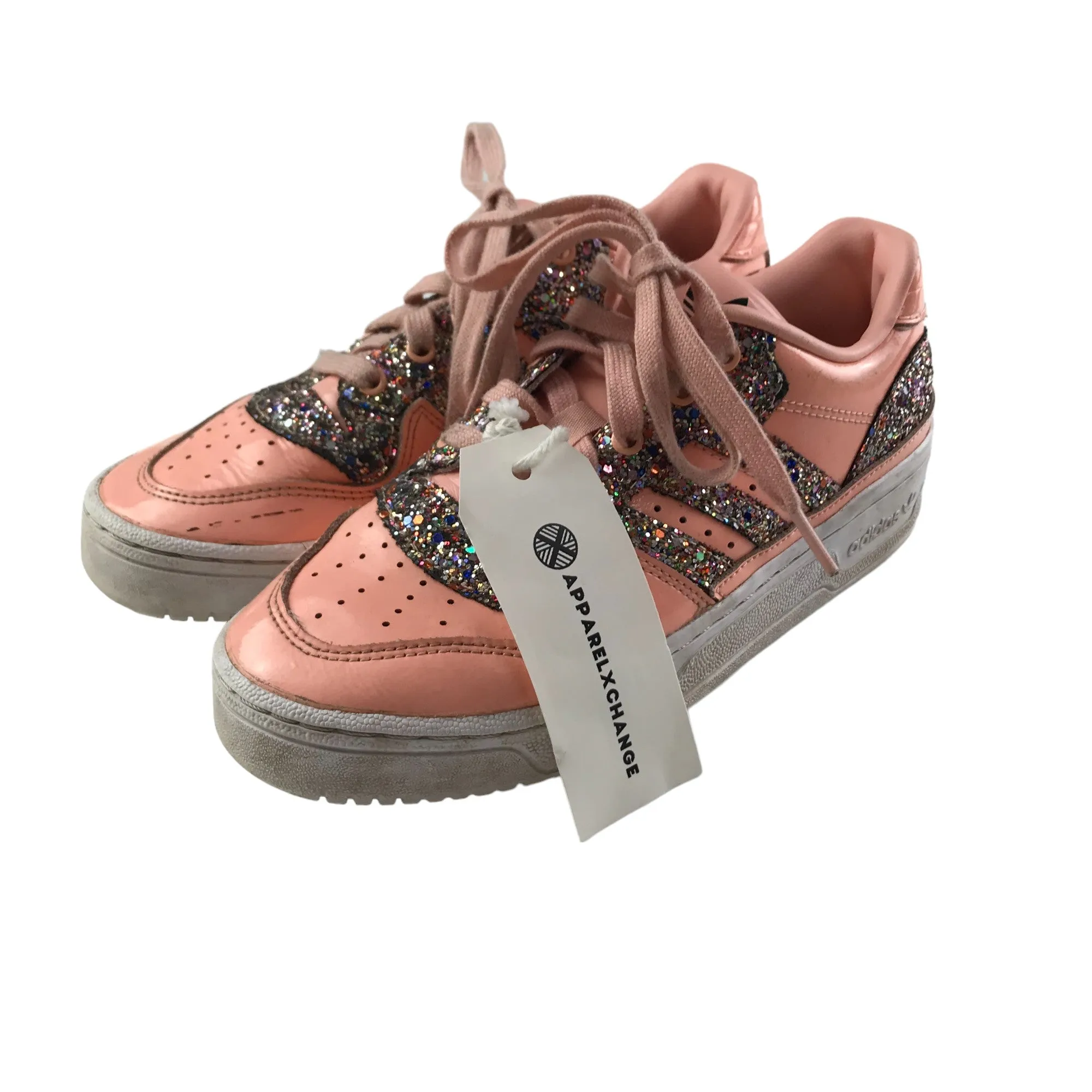 Adidas Trainers Shoe Size 4.5 Pink Glittery Sneakers with Laces
