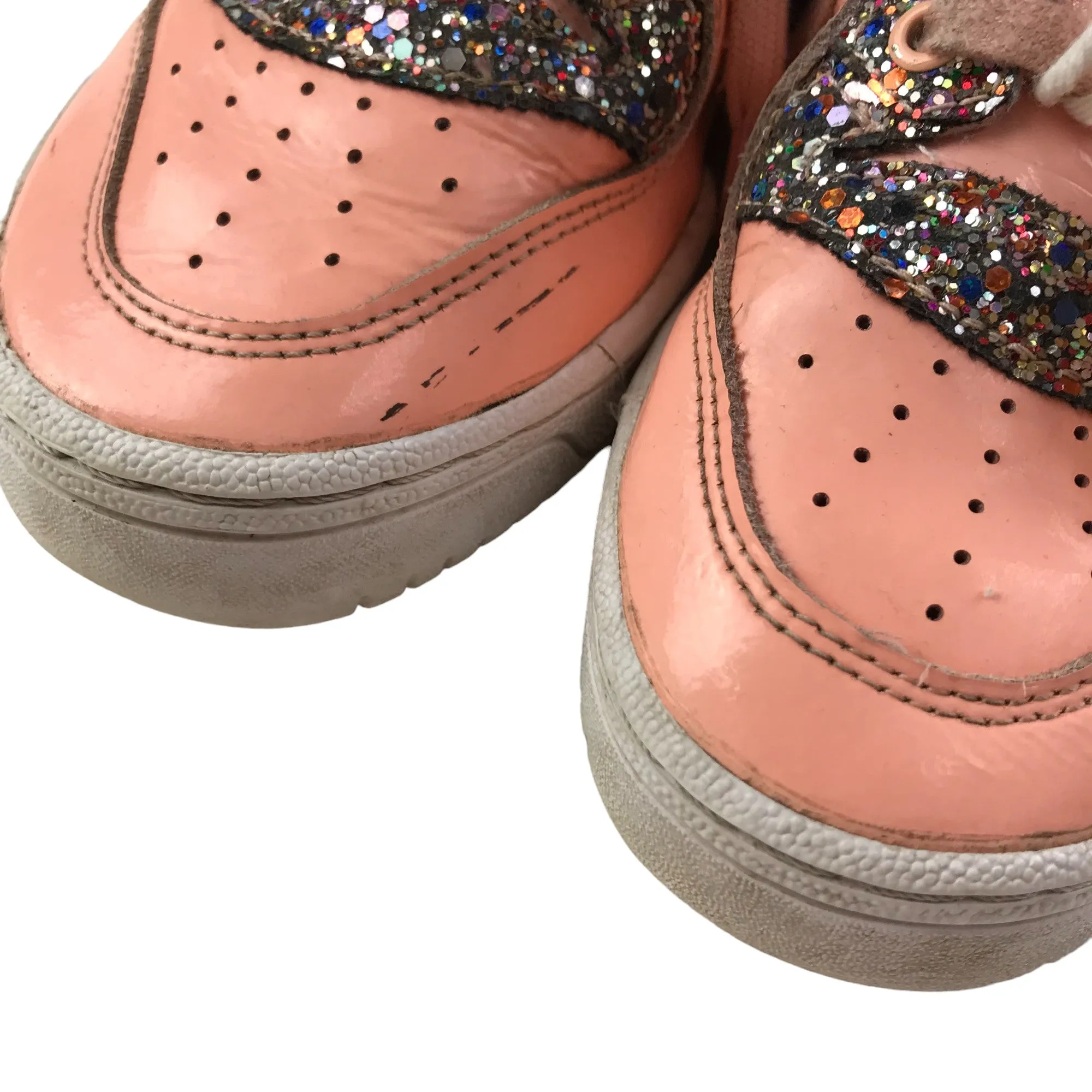 Adidas Trainers Shoe Size 4.5 Pink Glittery Sneakers with Laces