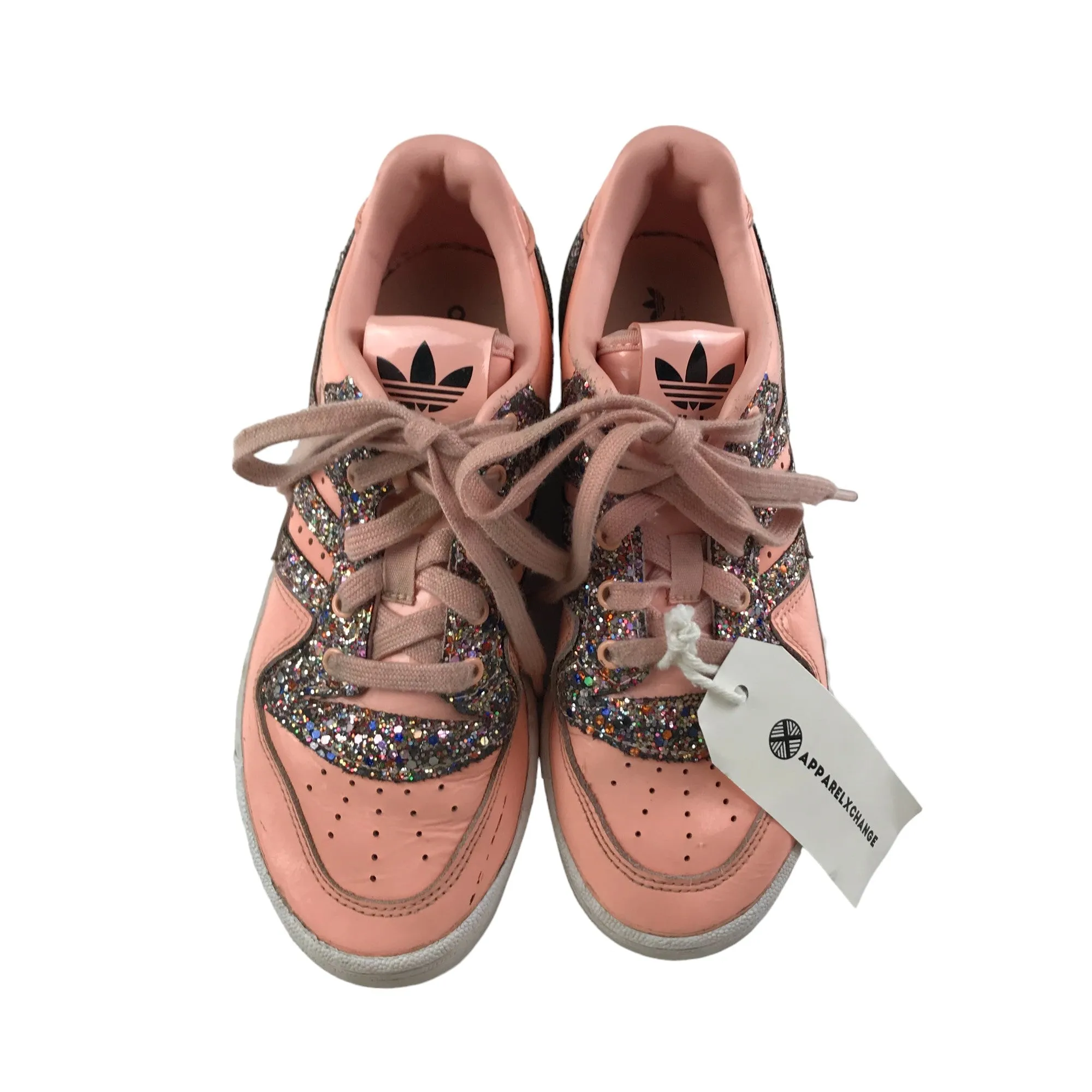 Adidas Trainers Shoe Size 4.5 Pink Glittery Sneakers with Laces