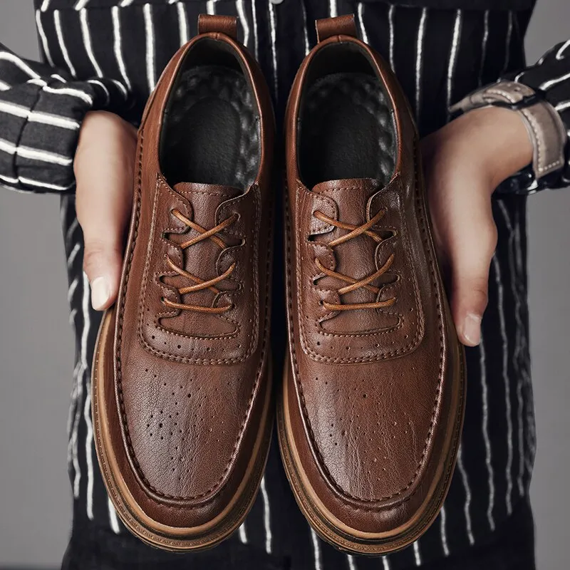 Advbridge Genuine Leather Men's Casual Shoes Moccasins Men Loafers Spring Autumn New Fashion Sneakers Male Lace-up Leisure Shoes