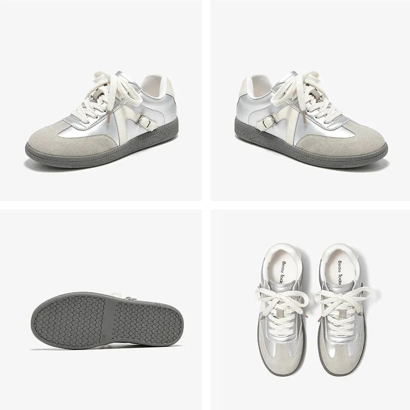 BeauToday Neutral Casual Sneakers with Patchwork Design for Women
