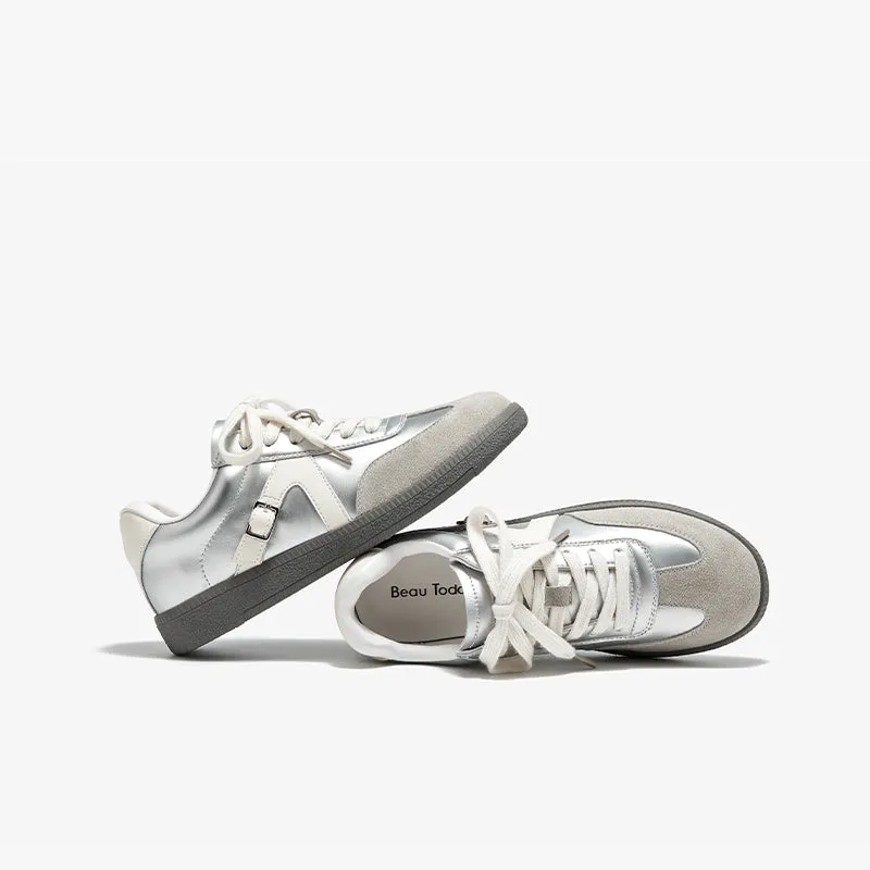 BeauToday Neutral Casual Sneakers with Patchwork Design for Women