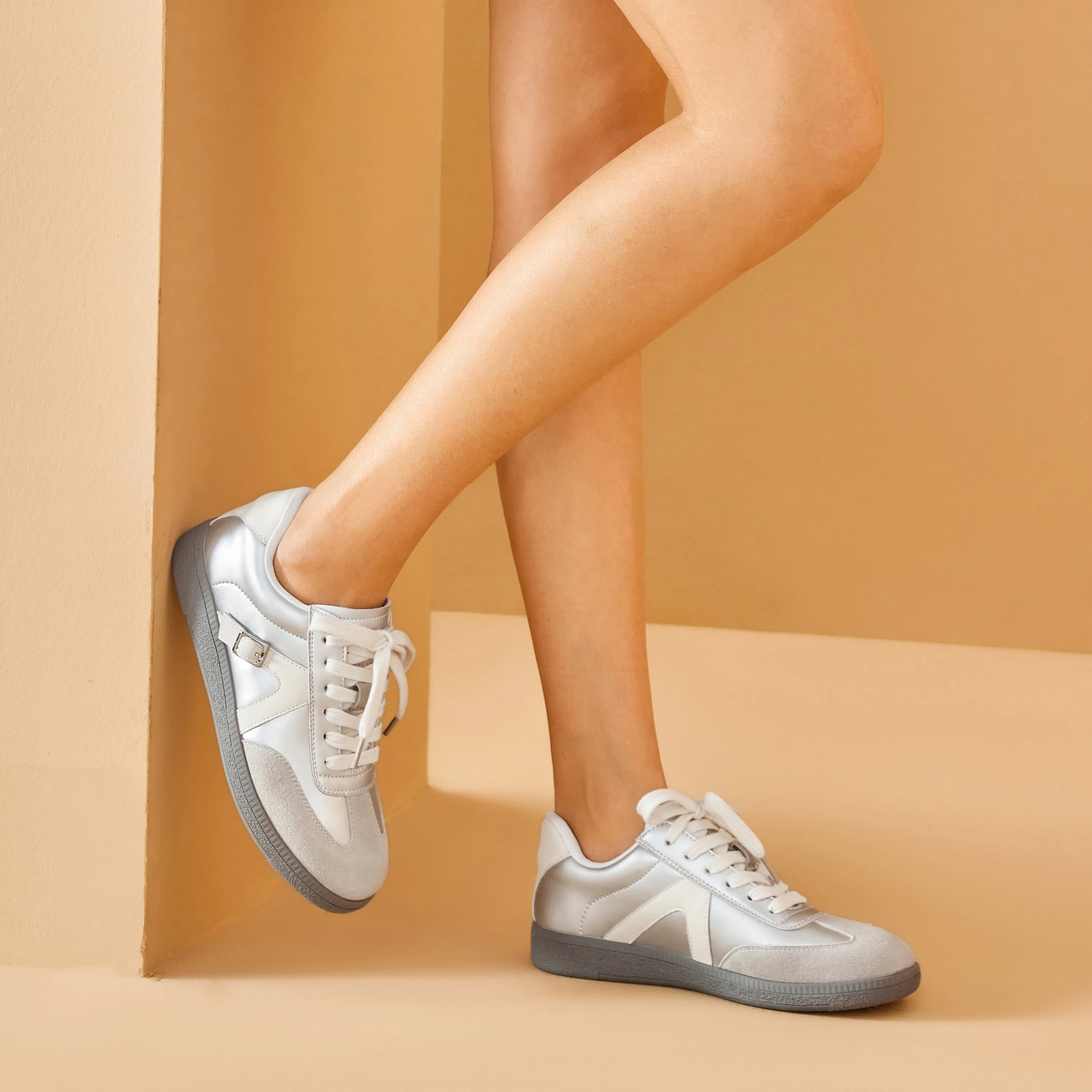 BeauToday Neutral Casual Sneakers with Patchwork Design for Women