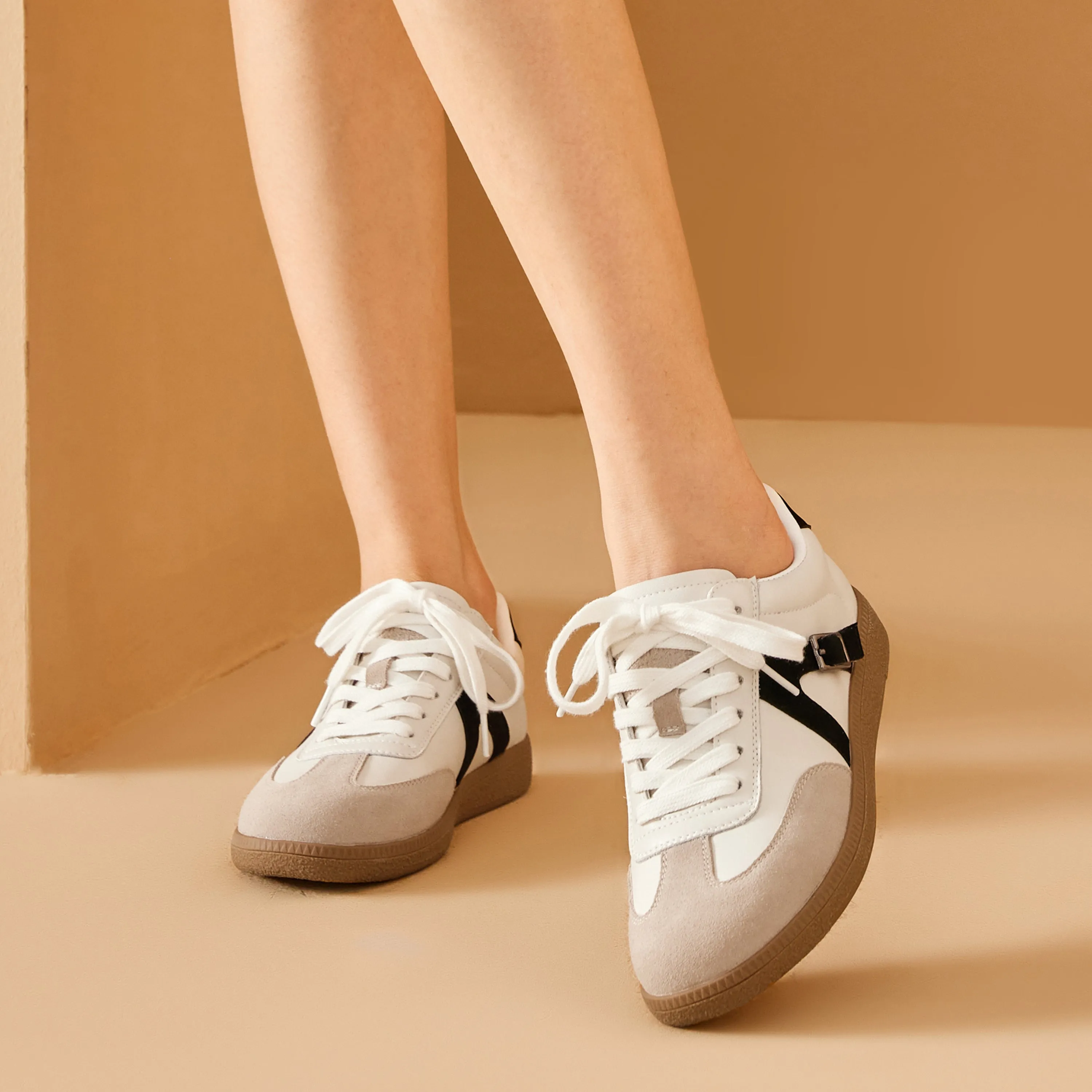 BeauToday Neutral Casual Sneakers with Patchwork Design for Women