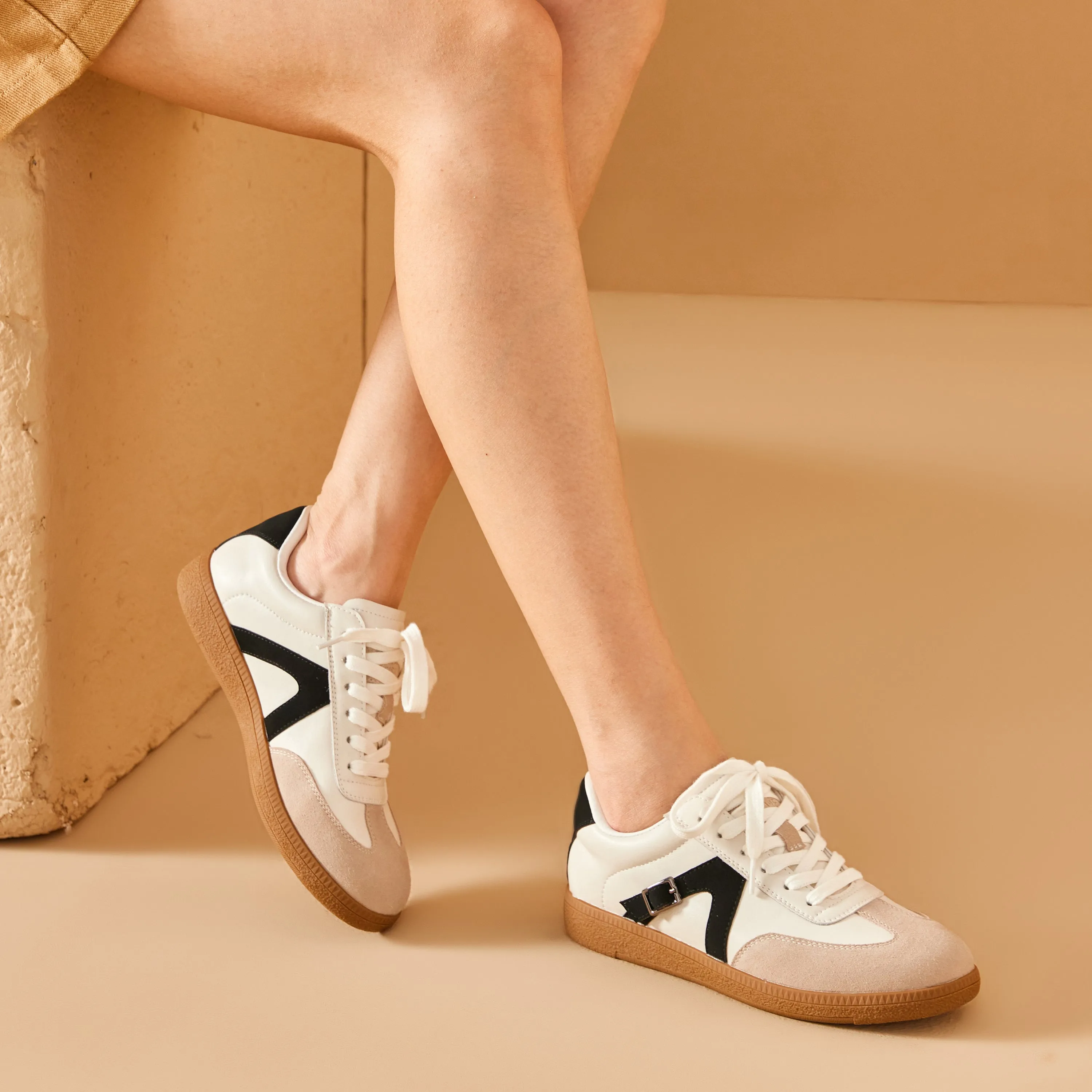BeauToday Neutral Casual Sneakers with Patchwork Design for Women