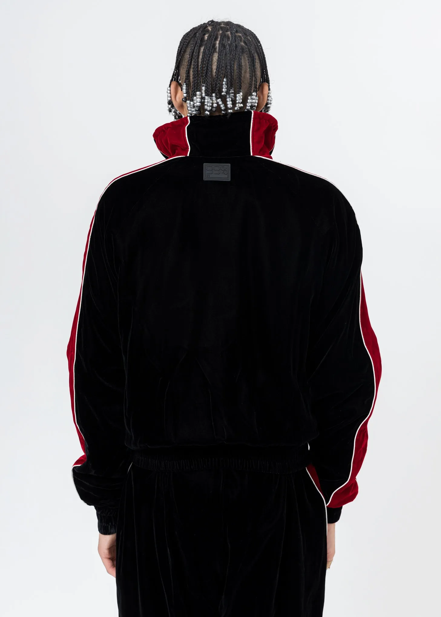 Black And Red ATT1%TUDE Velvet Jacket (Reflective Line)