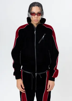 Black And Red ATT1%TUDE Velvet Jacket (Reflective Line)
