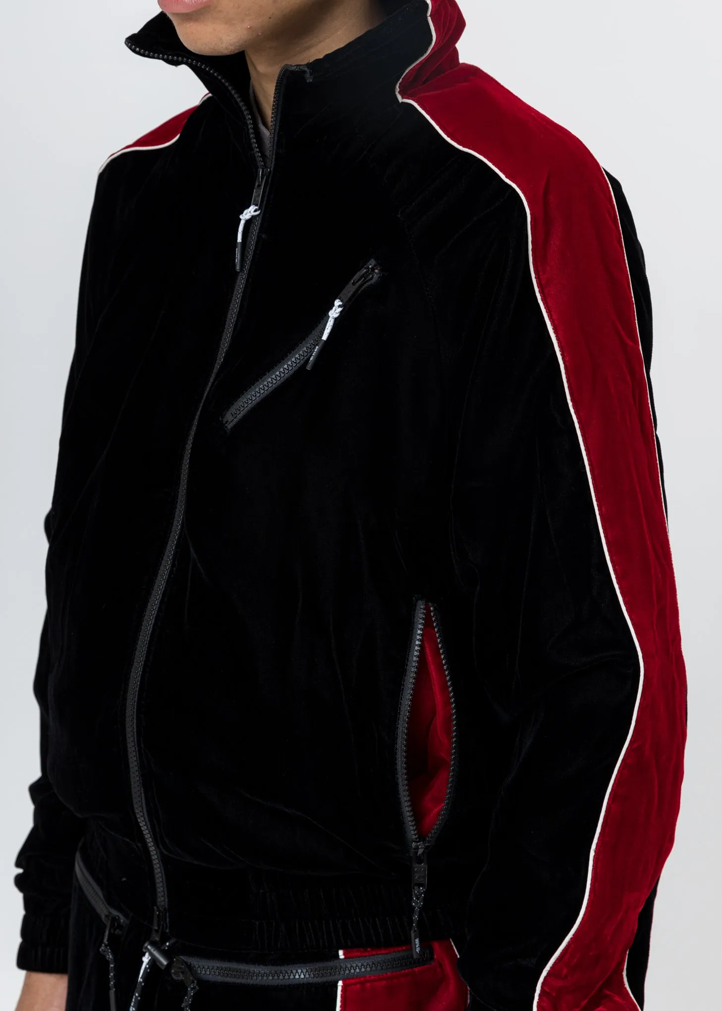 Black And Red ATT1%TUDE Velvet Jacket (Reflective Line)