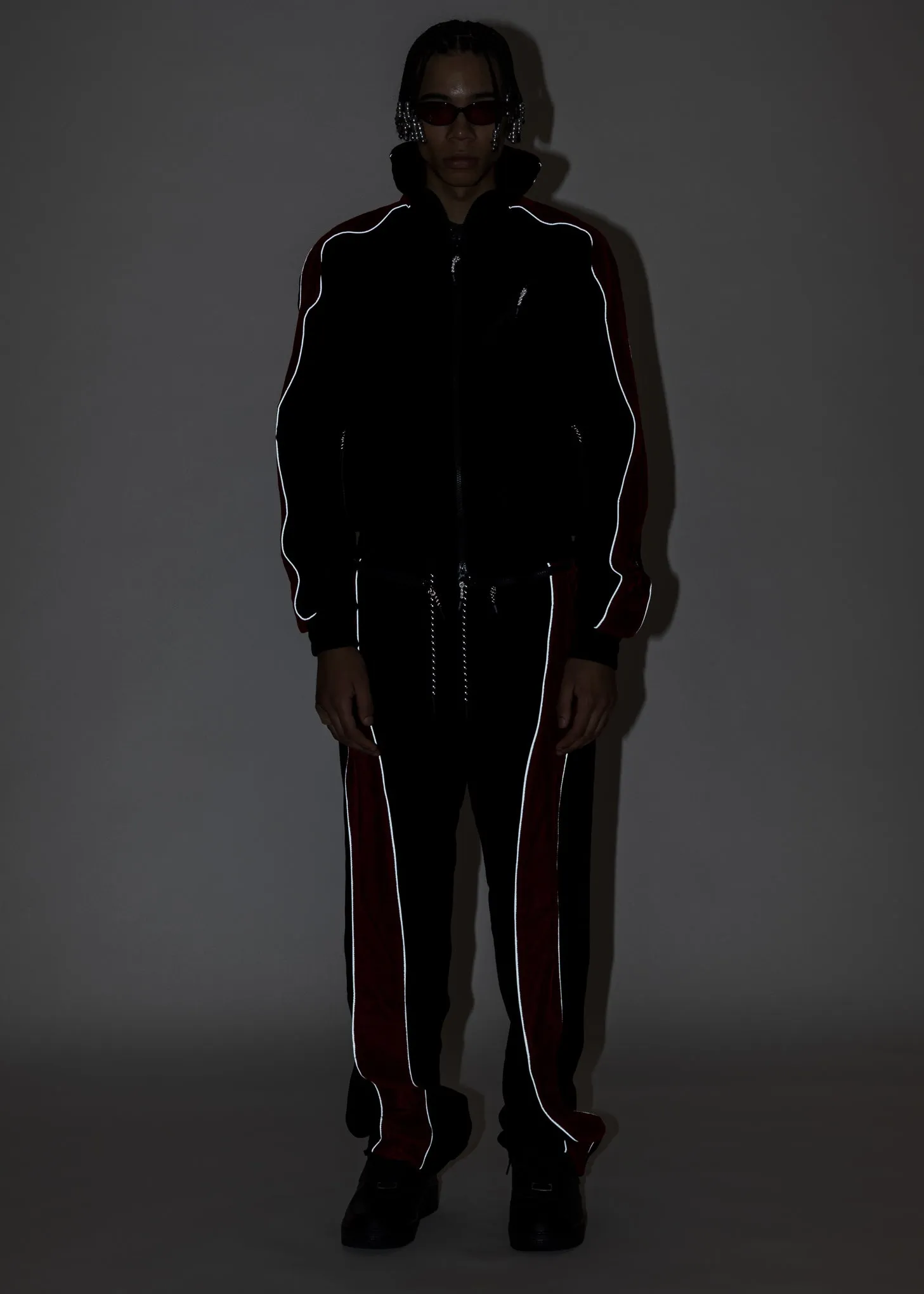 Black And Red ATT1%TUDE Velvet Jacket (Reflective Line)