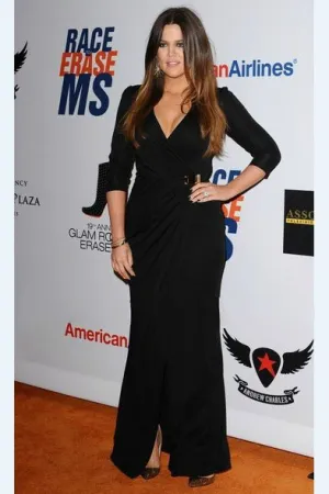 Black Khloe Kardashian V Neck Prom Celebrity Inspired Dress Replica 19th Annual Race to Erase MS Gala
