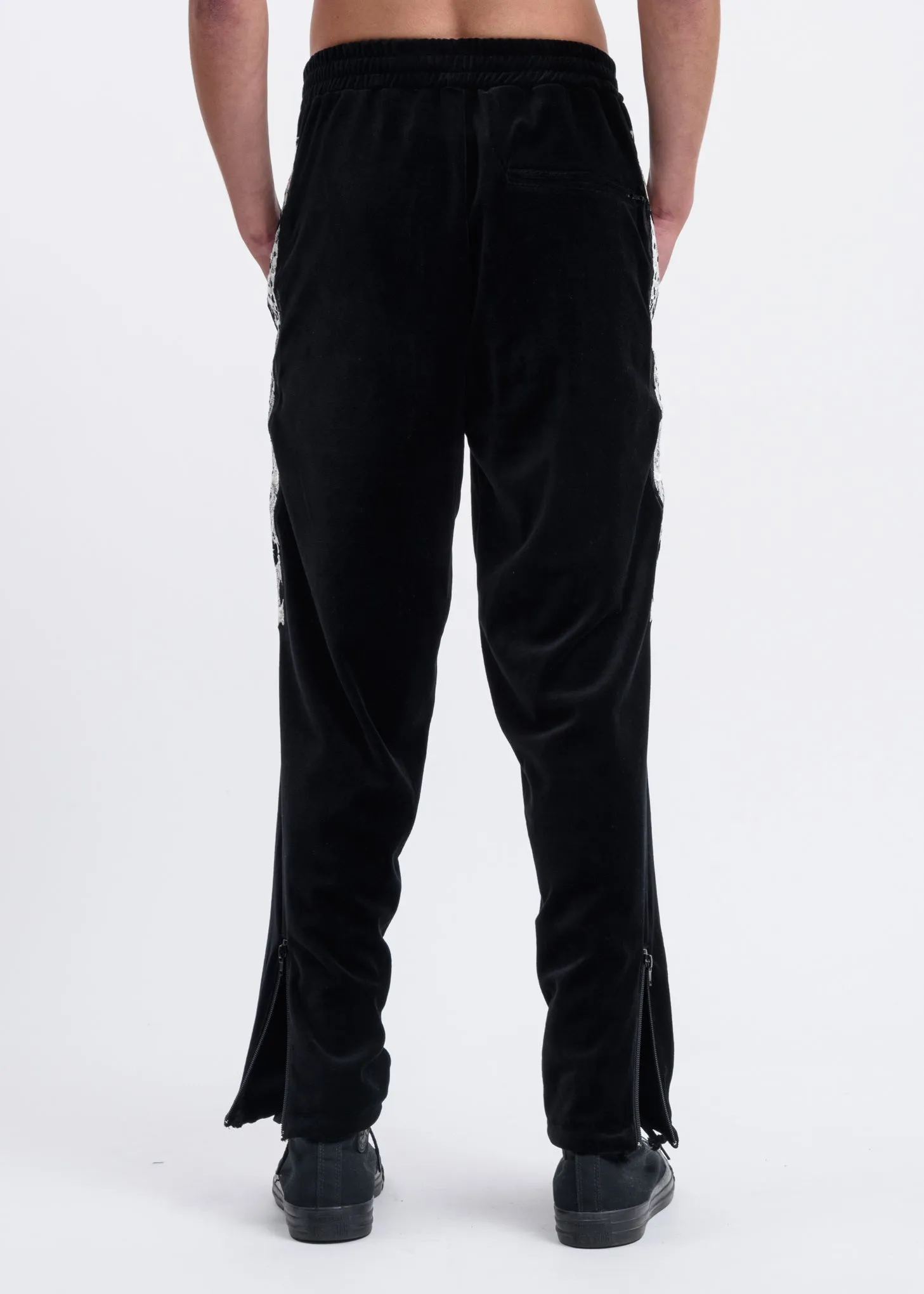 Black Lined Chaos Embroidery Track Pants