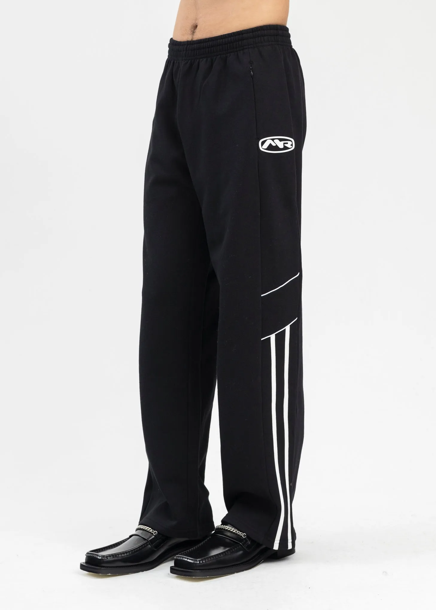 BLACK PANELLED WIDE LEG TRACK PANT
