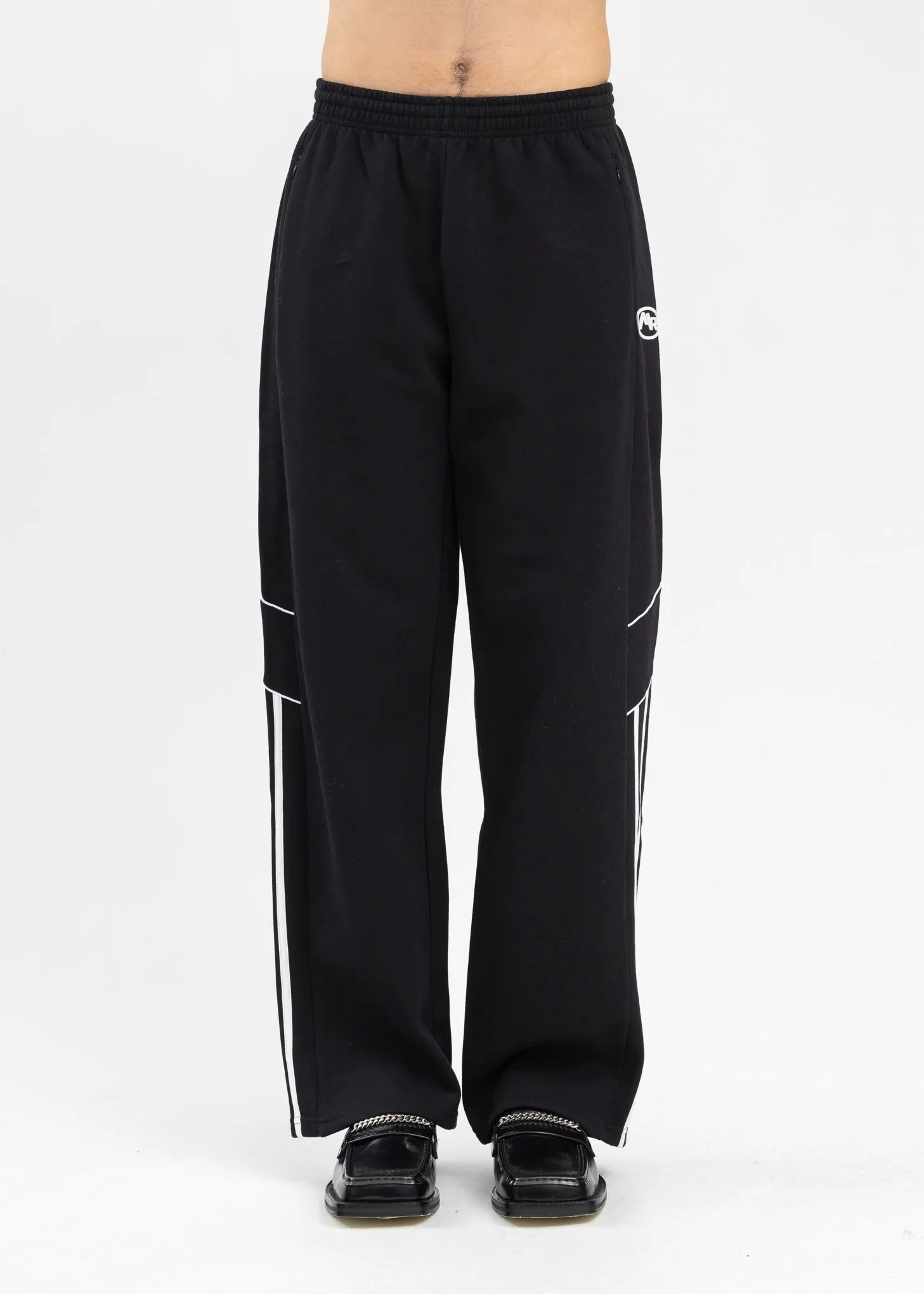 BLACK PANELLED WIDE LEG TRACK PANT