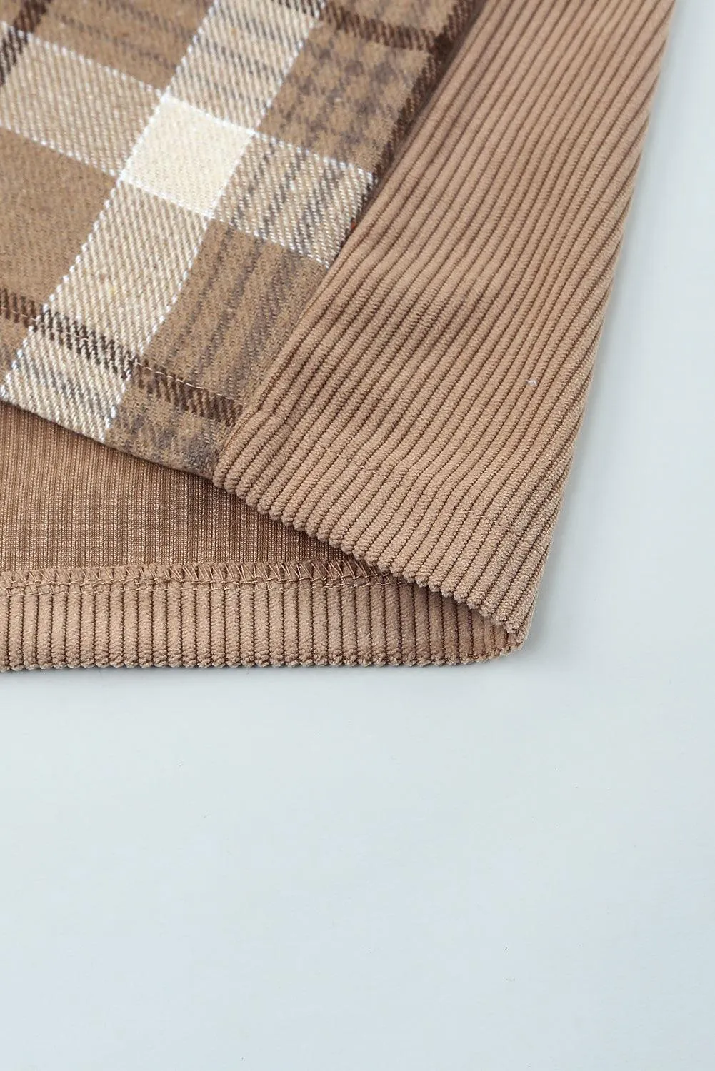 Corduroy Plaid Dropped Shoulder Jacket For Women
