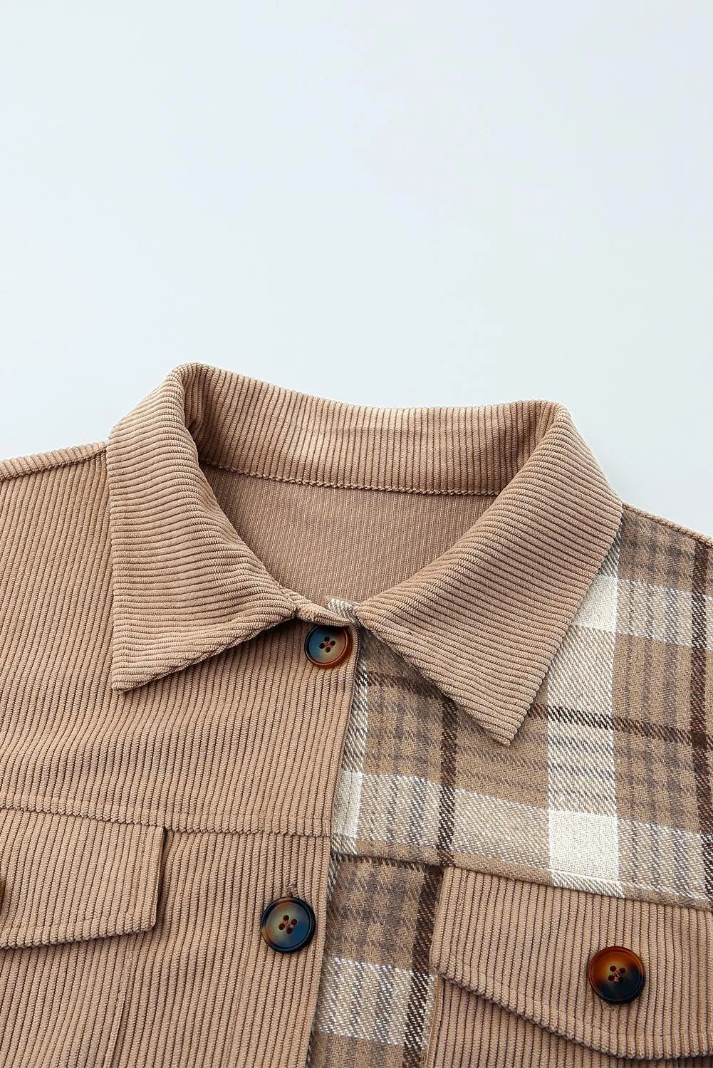 Corduroy Plaid Dropped Shoulder Jacket For Women