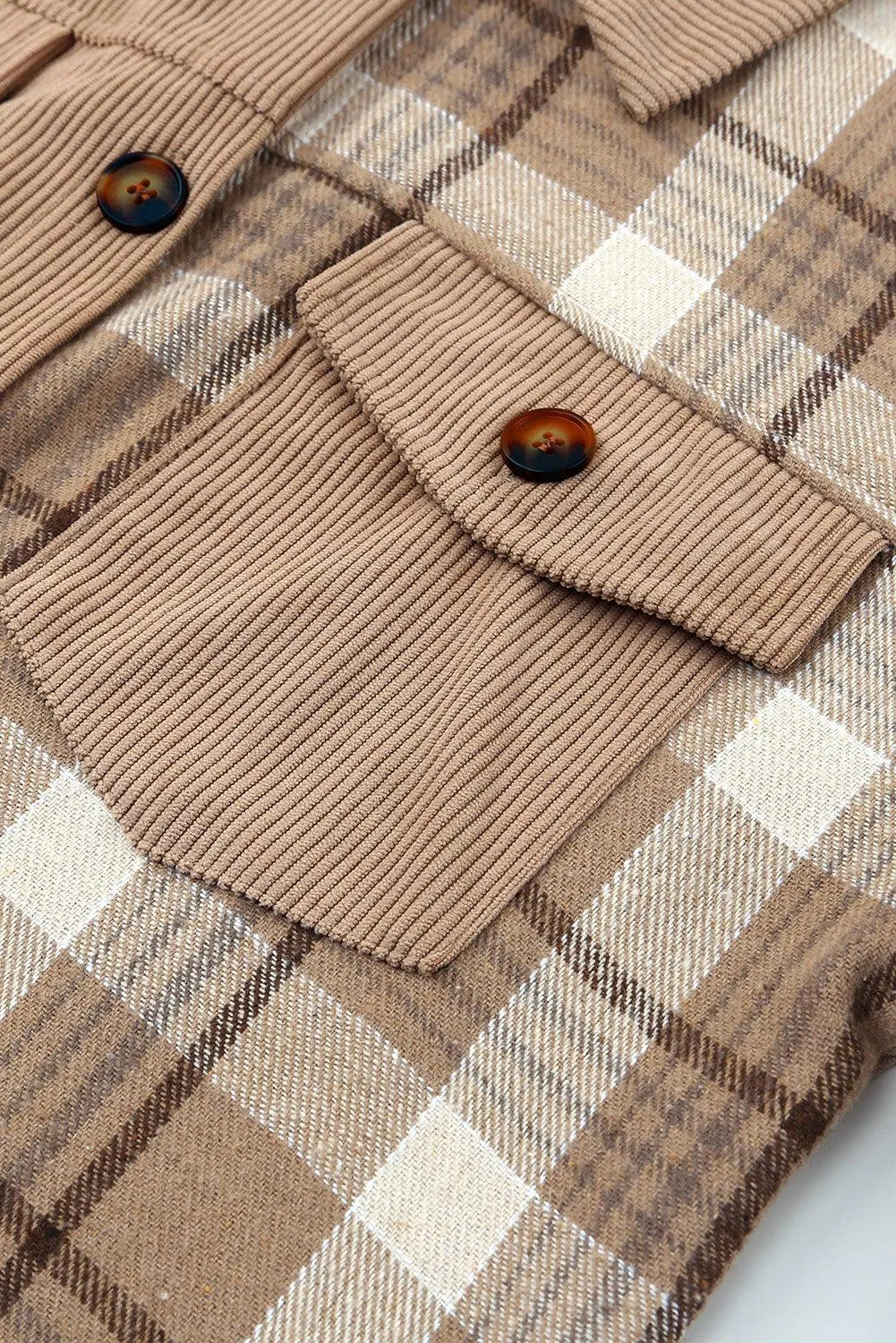 Corduroy Plaid Dropped Shoulder Jacket For Women