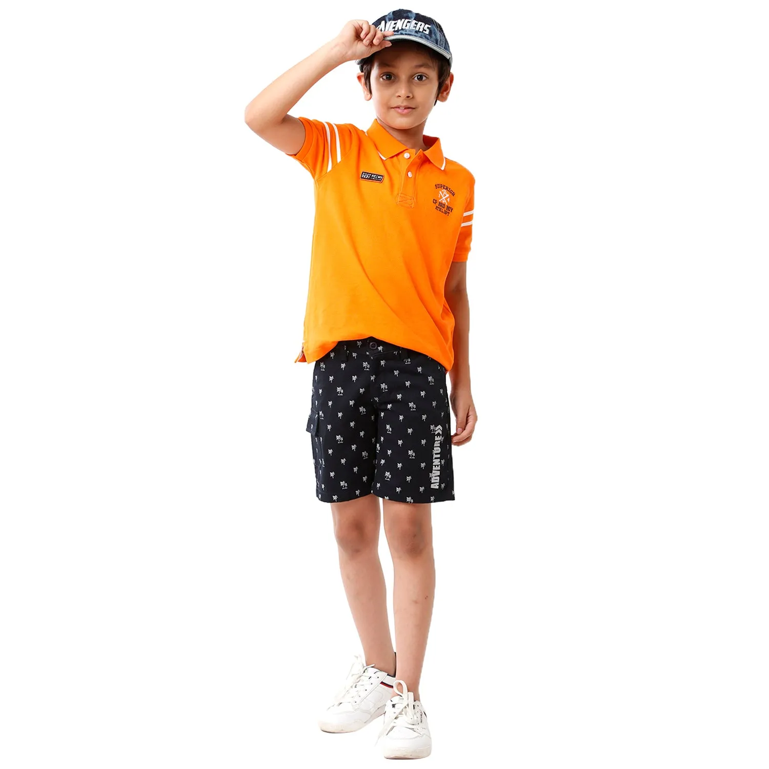 CP BRO BOYS Printed Slim Fit Navy Color Cotton Shorts - BBSHRT S2 1D