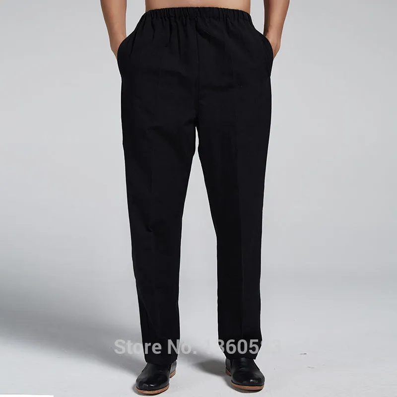 Dark blue Traditional Chinese style, Men's 100% Pure Cotton Trousers, Martial Arts Pants Size M L XL XXL XXXL