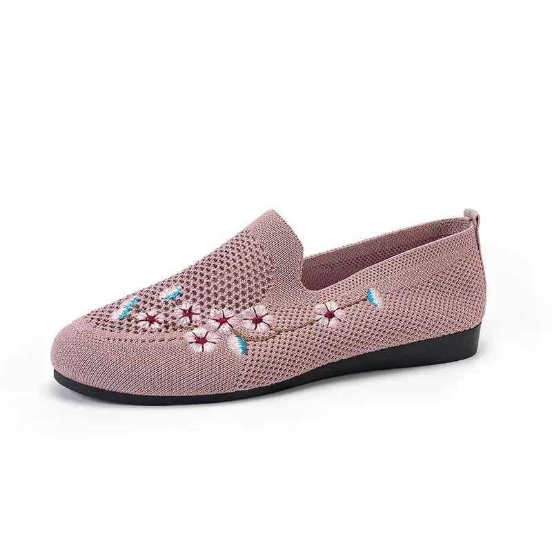Elena – Women's Ethnic Embroidery Mesh Flat Sneakers