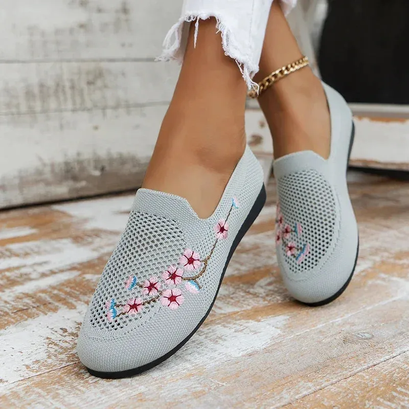 Elena – Women's Ethnic Embroidery Mesh Flat Sneakers