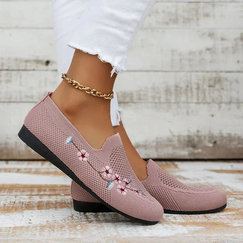 Elena – Women's Ethnic Embroidery Mesh Flat Sneakers