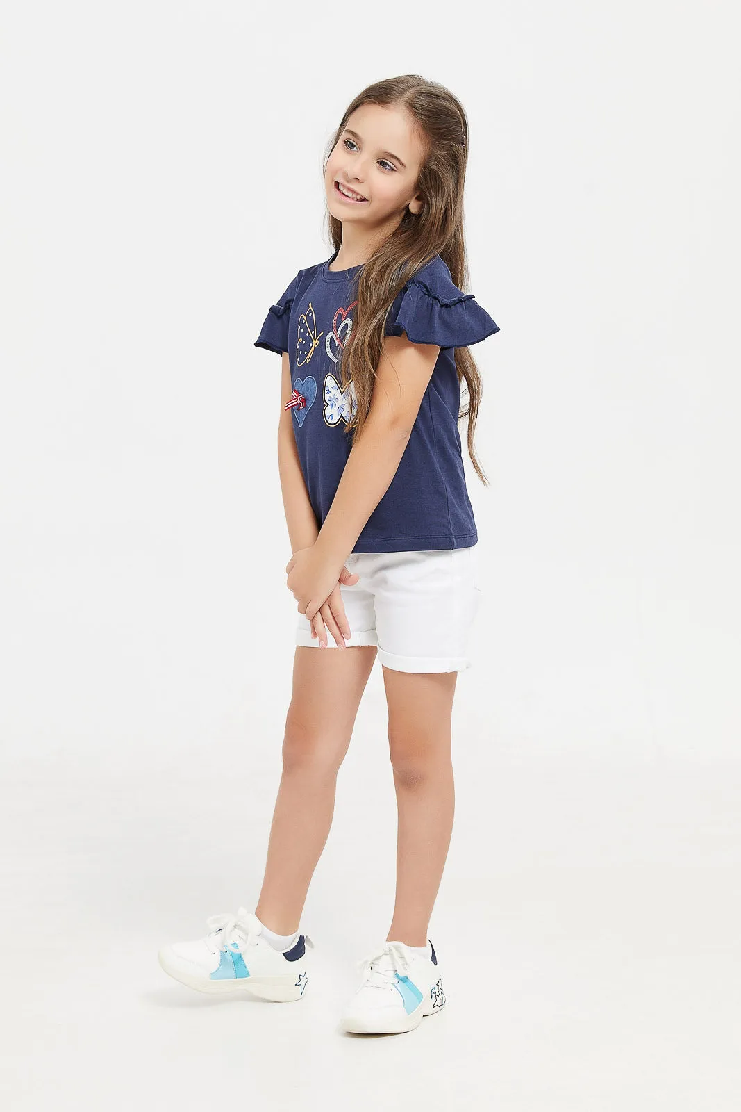 Girls White Denim Short