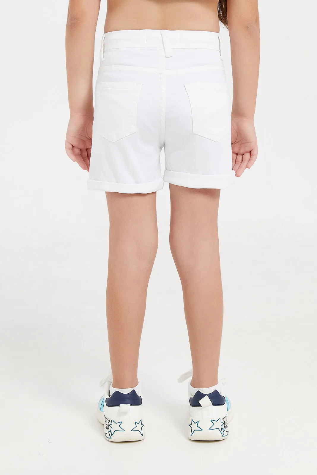 Girls White Denim Short