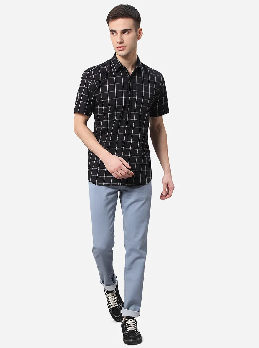 Jet Black Checked Slim Fit Casual Shirt | JadeBlue
