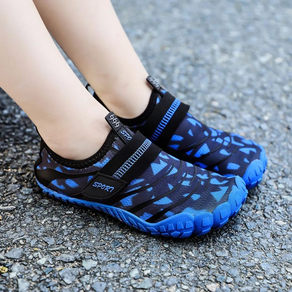 Kids Water Shoes Barefoot Quick Dry Aqua Sports Shoes Boys Girls Pattern Printed - Blue Size Bigkid US6.5 = EU38