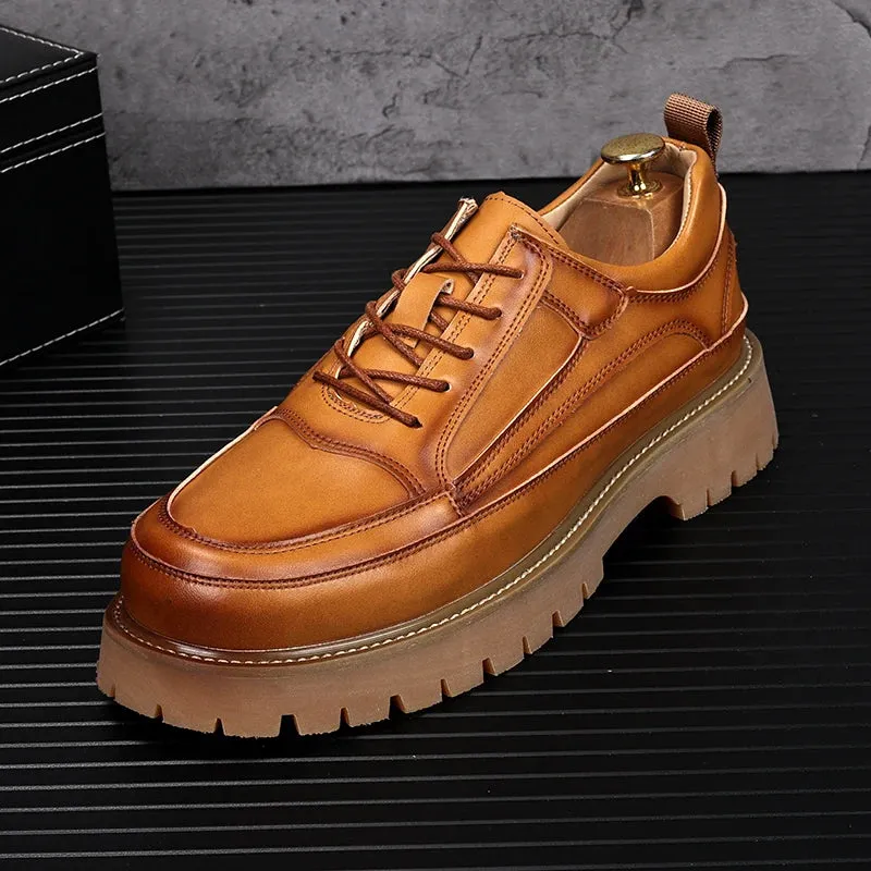 Lace-Up Solid Genuine Leather Shoes