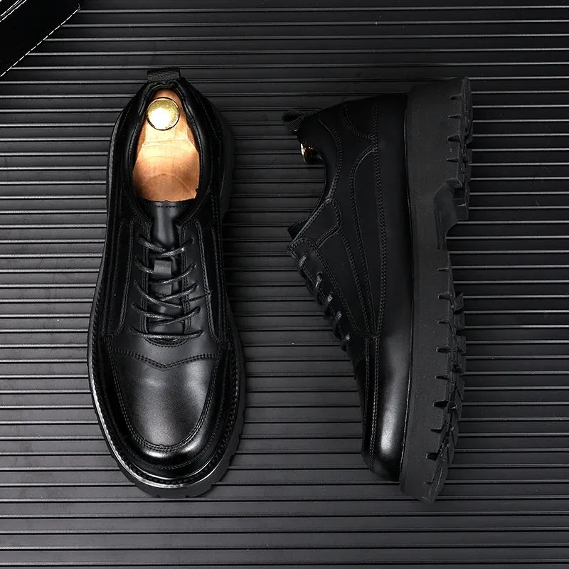 Lace-Up Solid Genuine Leather Shoes