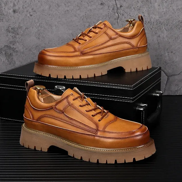 Lace-Up Solid Genuine Leather Shoes