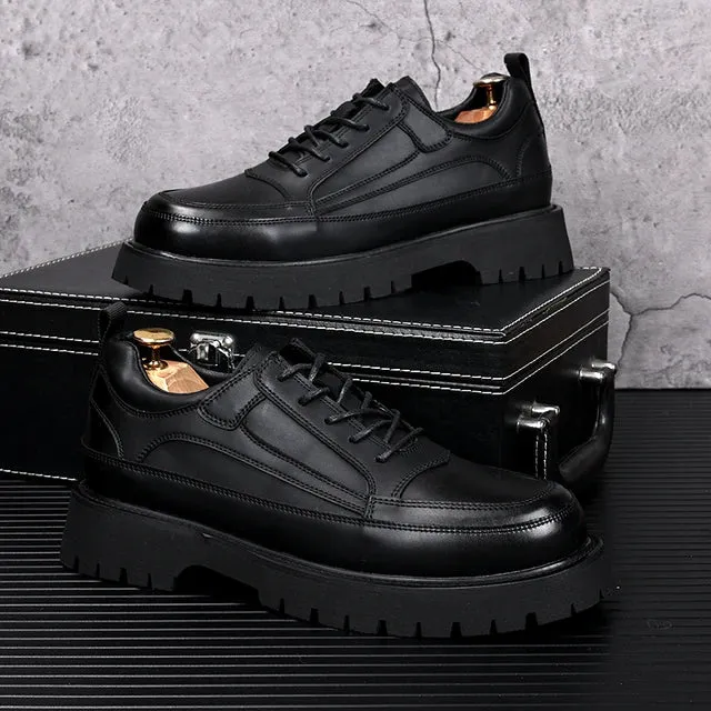 Lace-Up Solid Genuine Leather Shoes