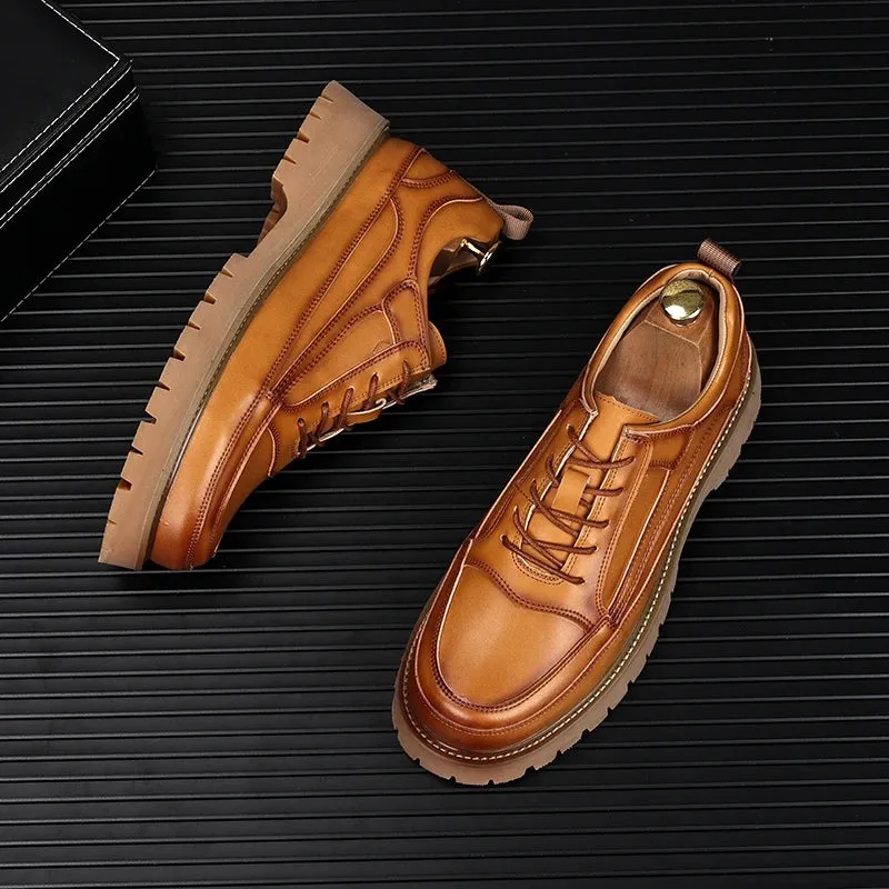 Lace-Up Solid Genuine Leather Shoes