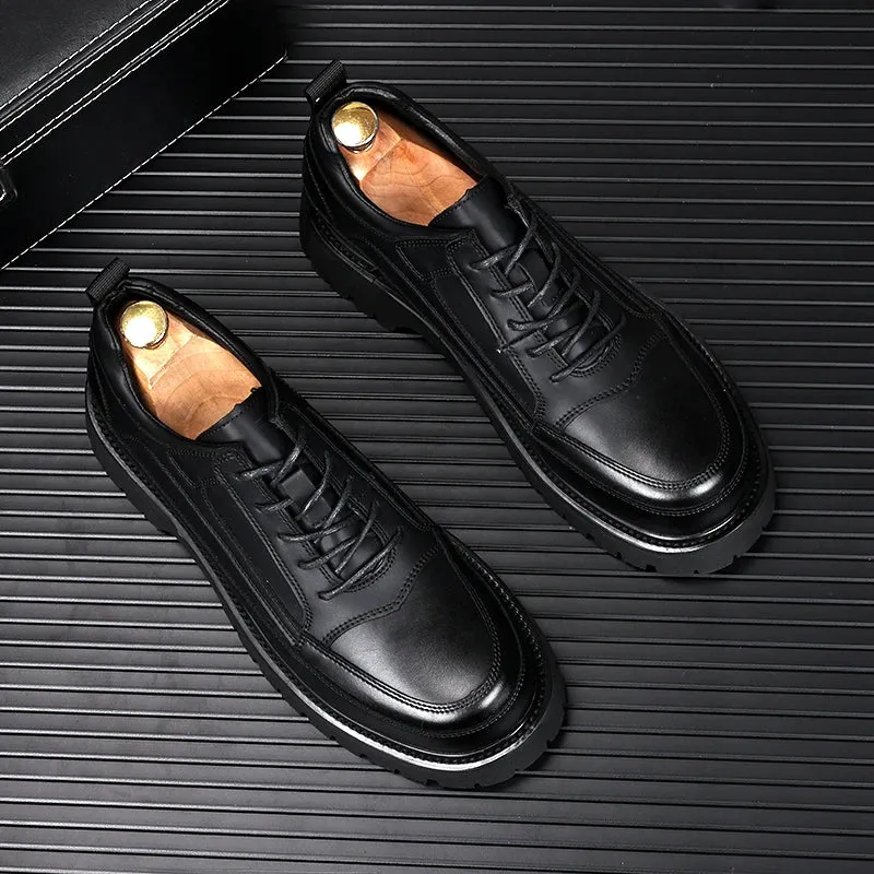 Lace-Up Solid Genuine Leather Shoes