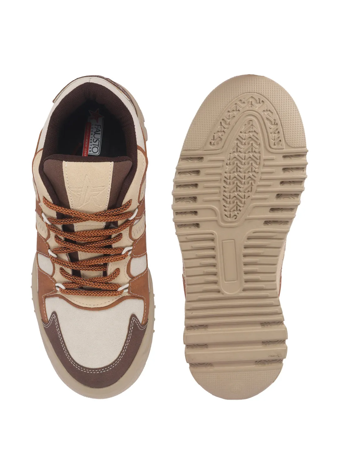 Men Brown Colorblocked Casual Lace-Up Stylish Sneaker|Modern Design Sneakers with Comfort Street Style Shoes|Anti Skid Sole