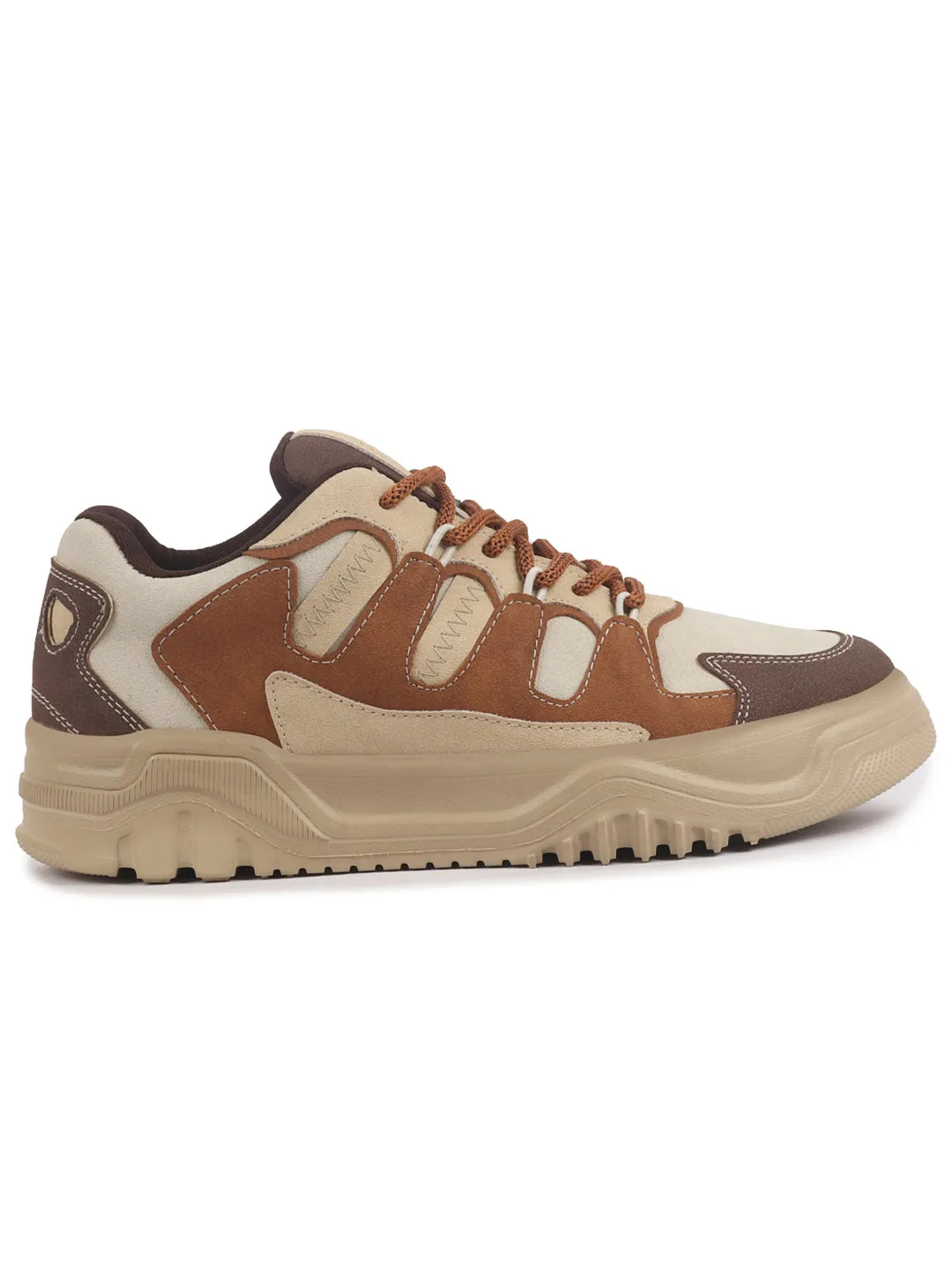 Men Brown Colorblocked Casual Lace-Up Stylish Sneaker|Modern Design Sneakers with Comfort Street Style Shoes|Anti Skid Sole