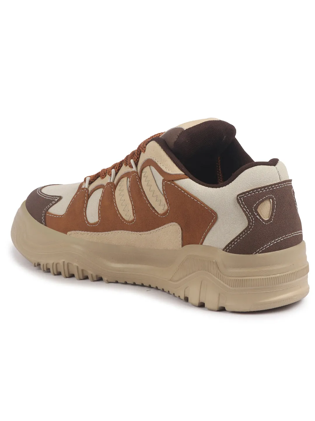 Men Brown Colorblocked Casual Lace-Up Stylish Sneaker|Modern Design Sneakers with Comfort Street Style Shoes|Anti Skid Sole