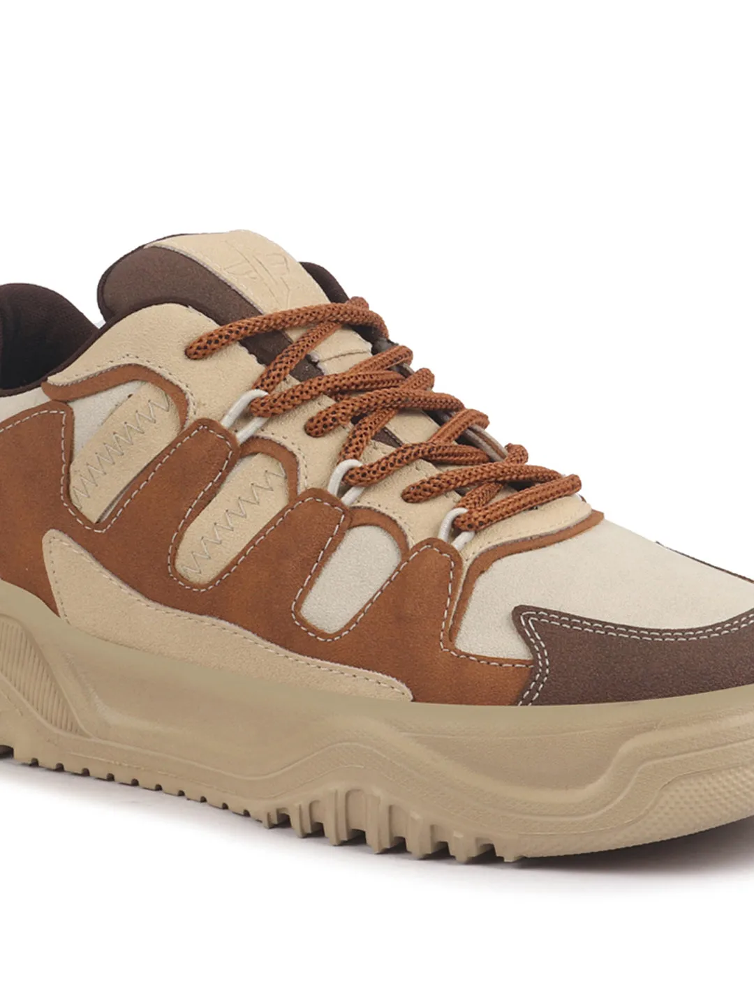 Men Brown Colorblocked Casual Lace-Up Stylish Sneaker|Modern Design Sneakers with Comfort Street Style Shoes|Anti Skid Sole