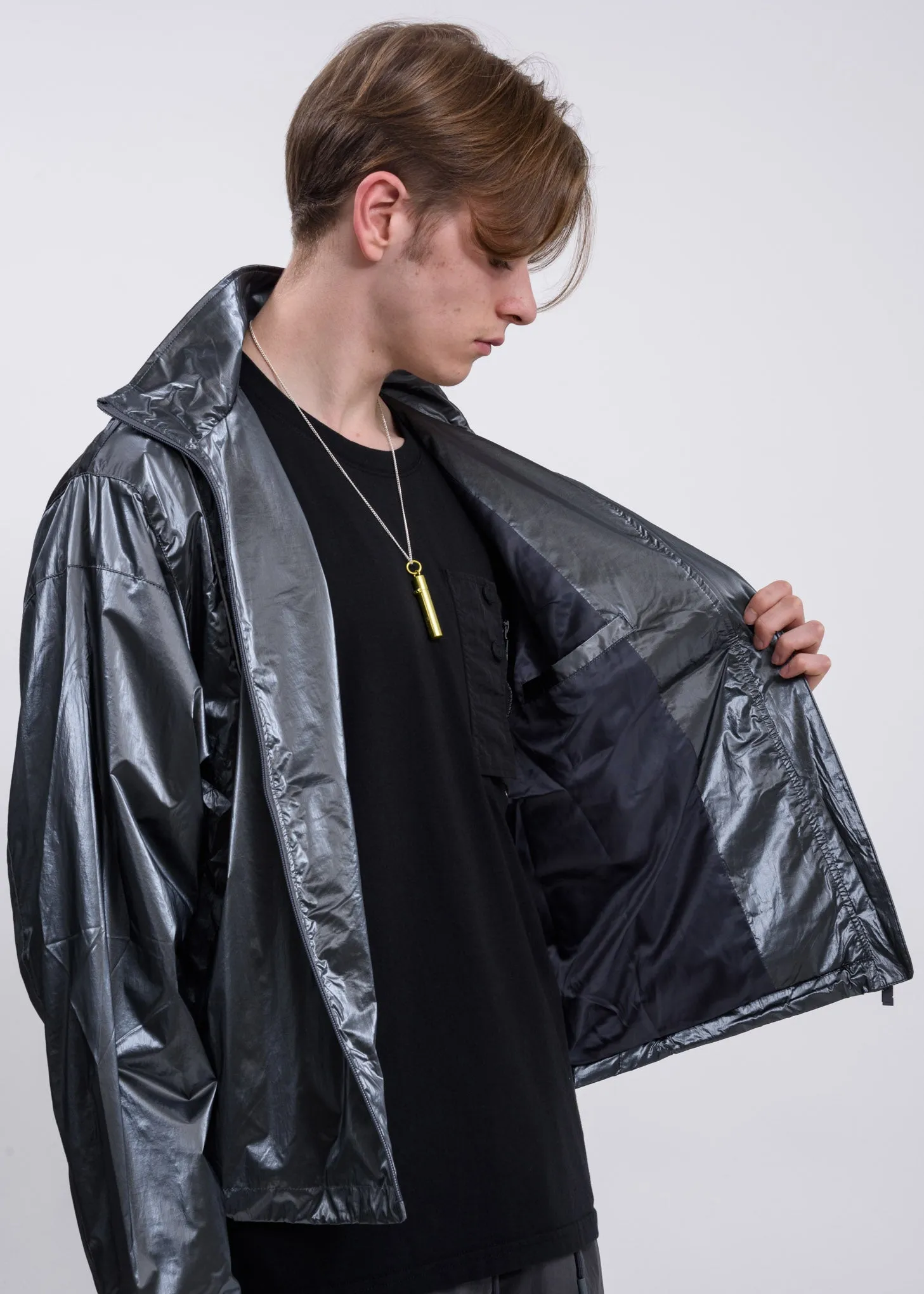 Metallic Silver Piping Track Jacket