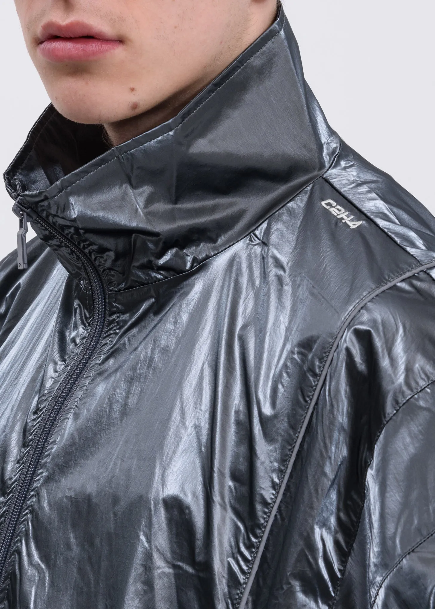 Metallic Silver Piping Track Jacket